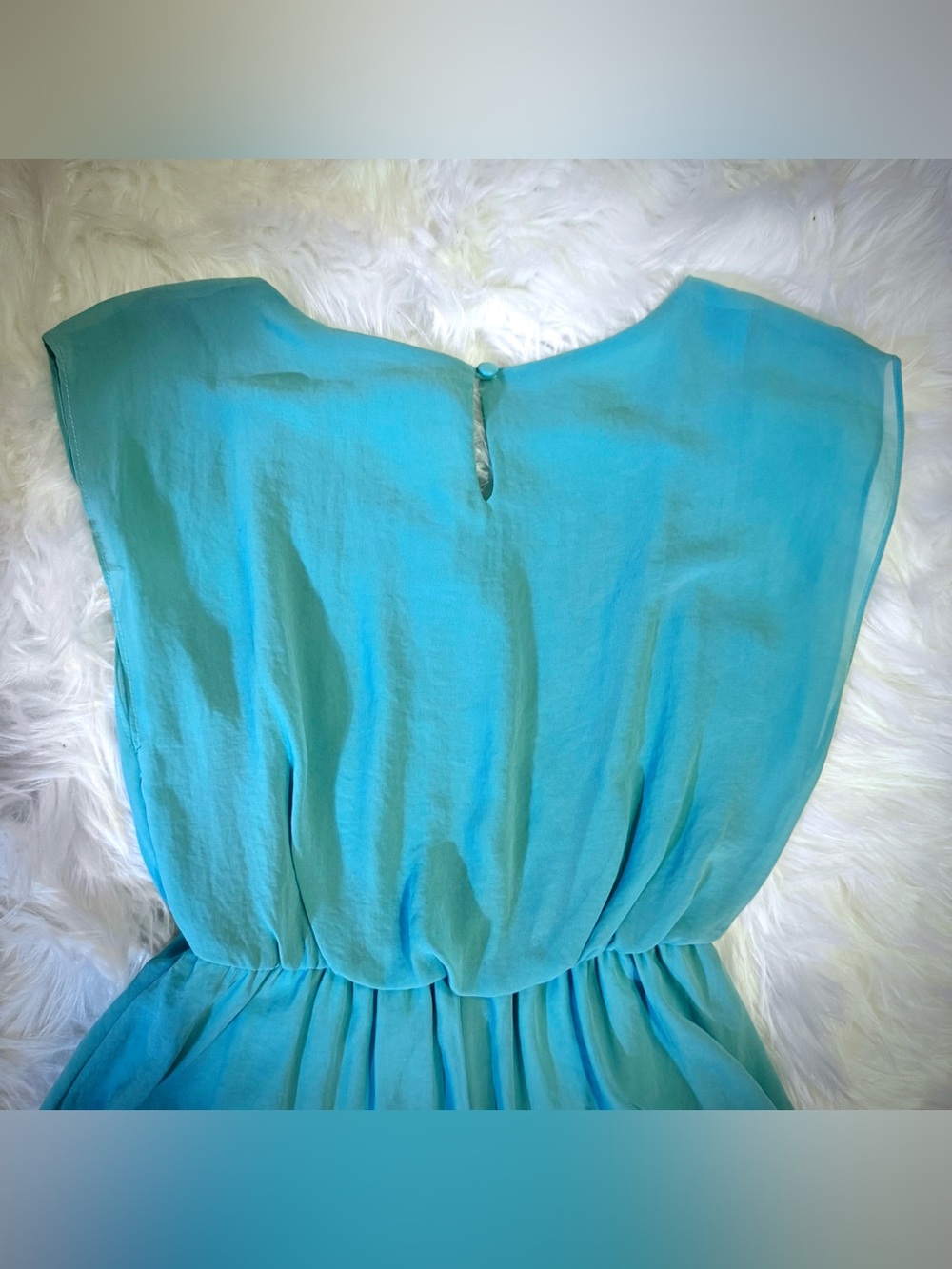 Lush Teal Turquoise Chiffon Mini Dress XS Flowy Elastic Waist Sheer Overlay - Picture 10 of 13